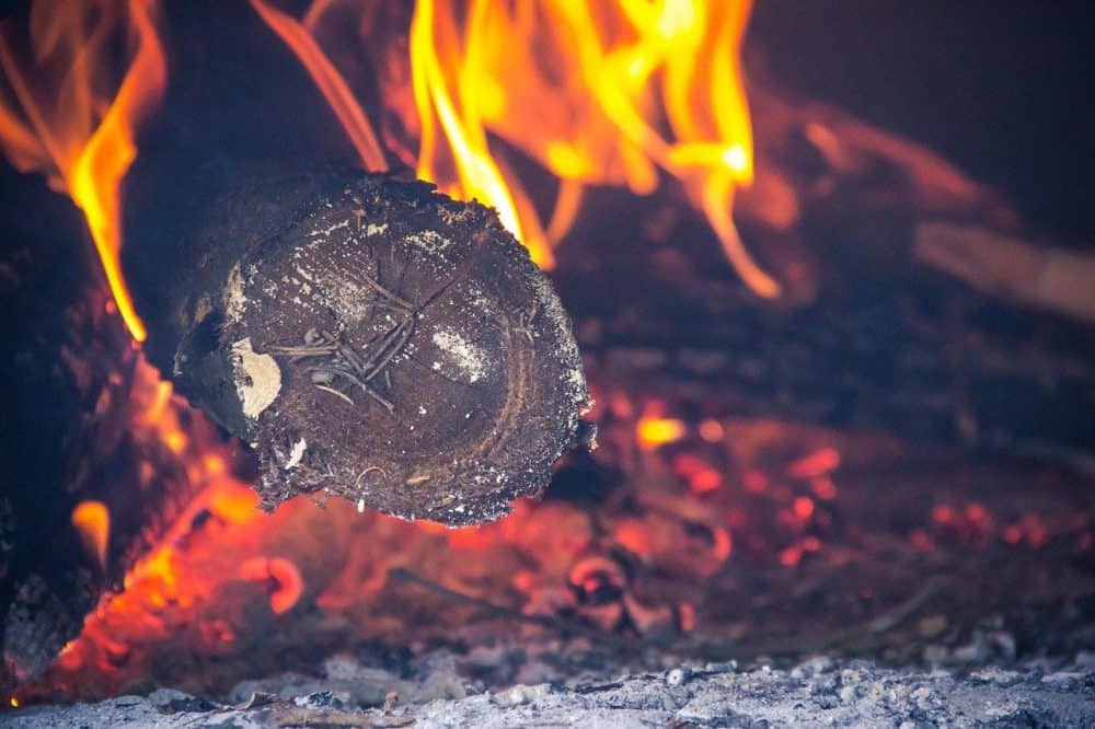 fire burning in a smoker firebox