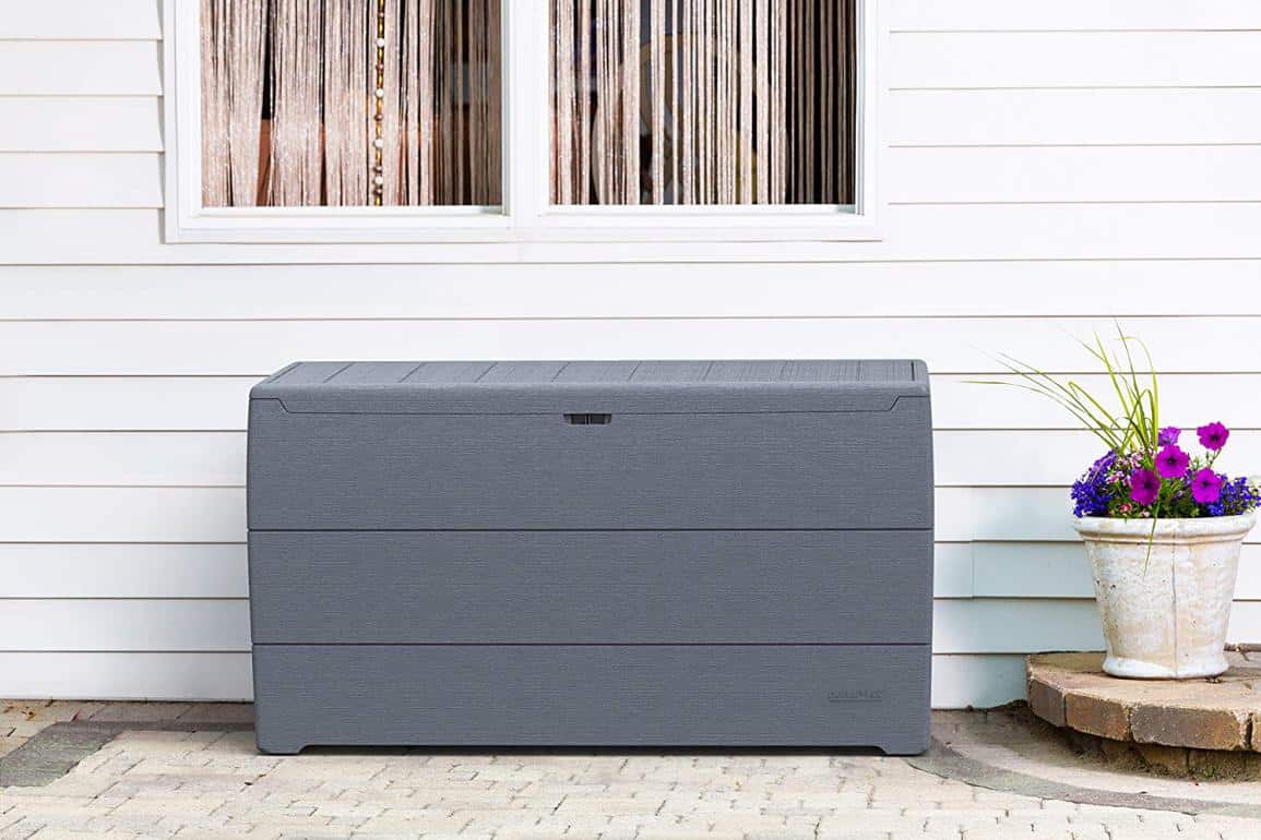 Gray resin outdoor storage bench