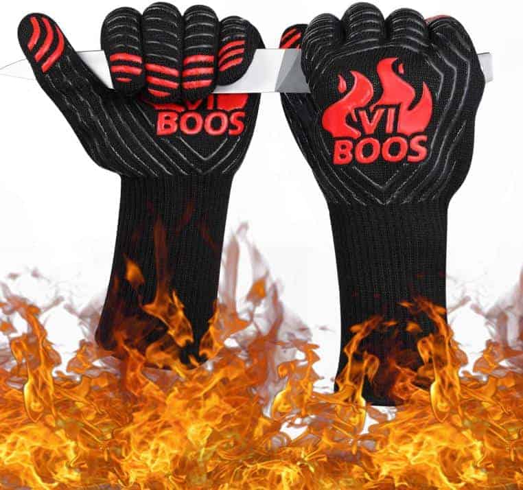 Synthetic Grilling Gloves coming out of flames