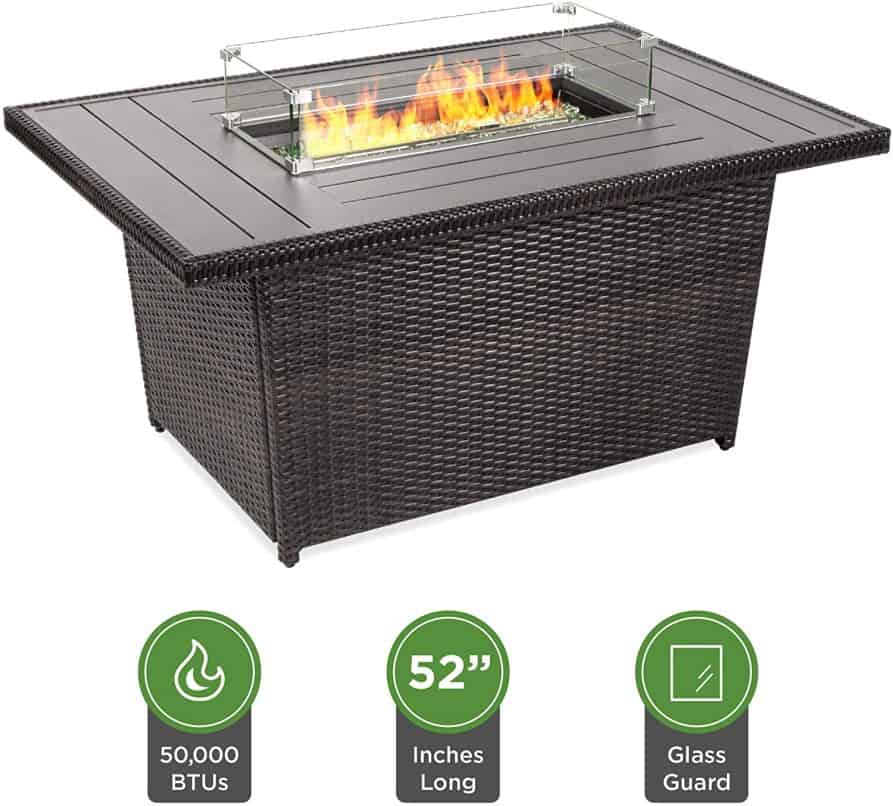 a wicker rectangular fire pit