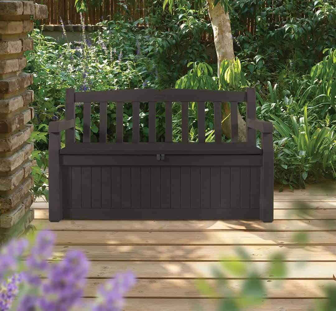 wooden outdoor storage bench
