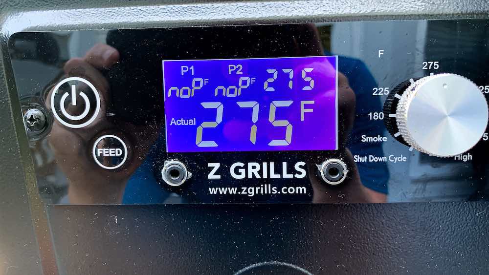 ZGrills Pellet Grill set to 275F