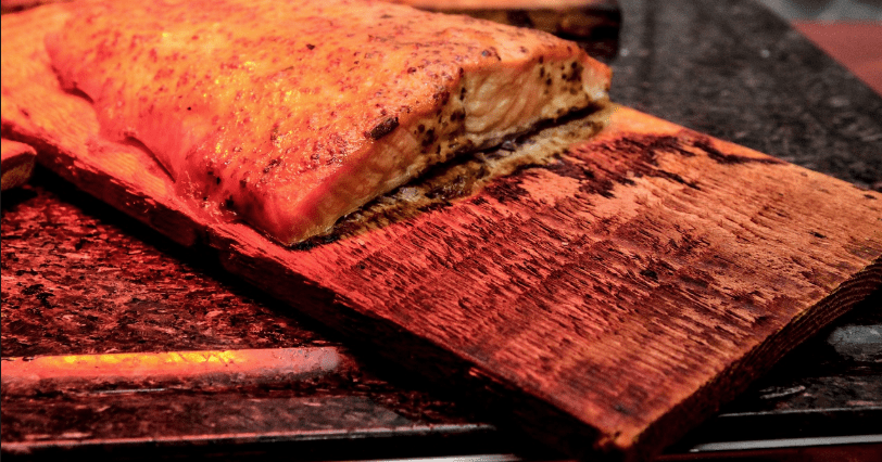 a charred cedar plank for grilling