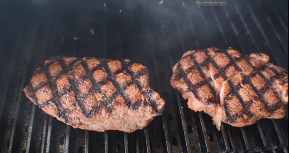 steaks seared on a pellet grill with grill grates