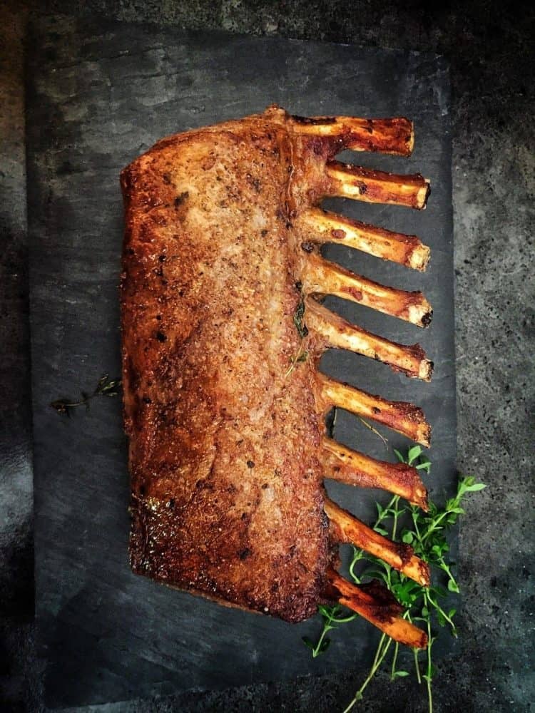 a smoked rack of lamb