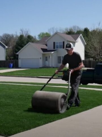 rolling a lawn