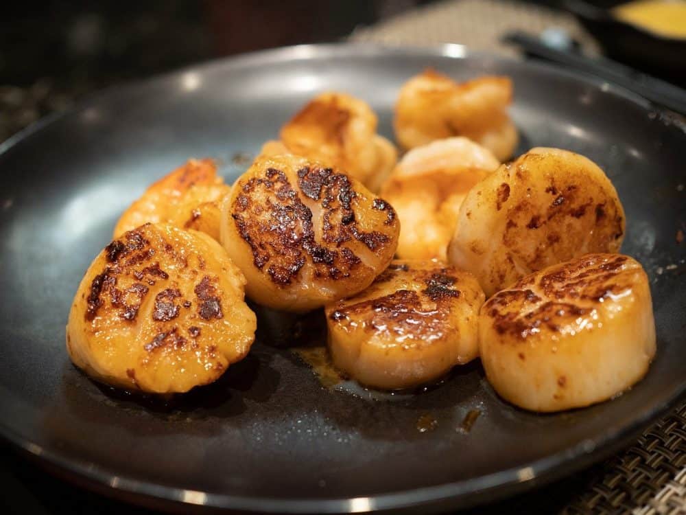 smoked scallops in a pan