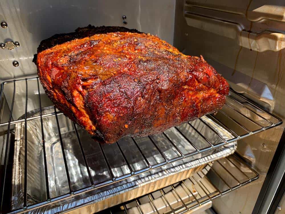 a smoked boston butt in a masterbuilt electric smoker