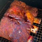 smoked beef ribs on the grates of a pit boss pellet grill