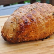 Pit Boss Smoked Boneless Turkey Breast on a cutting board