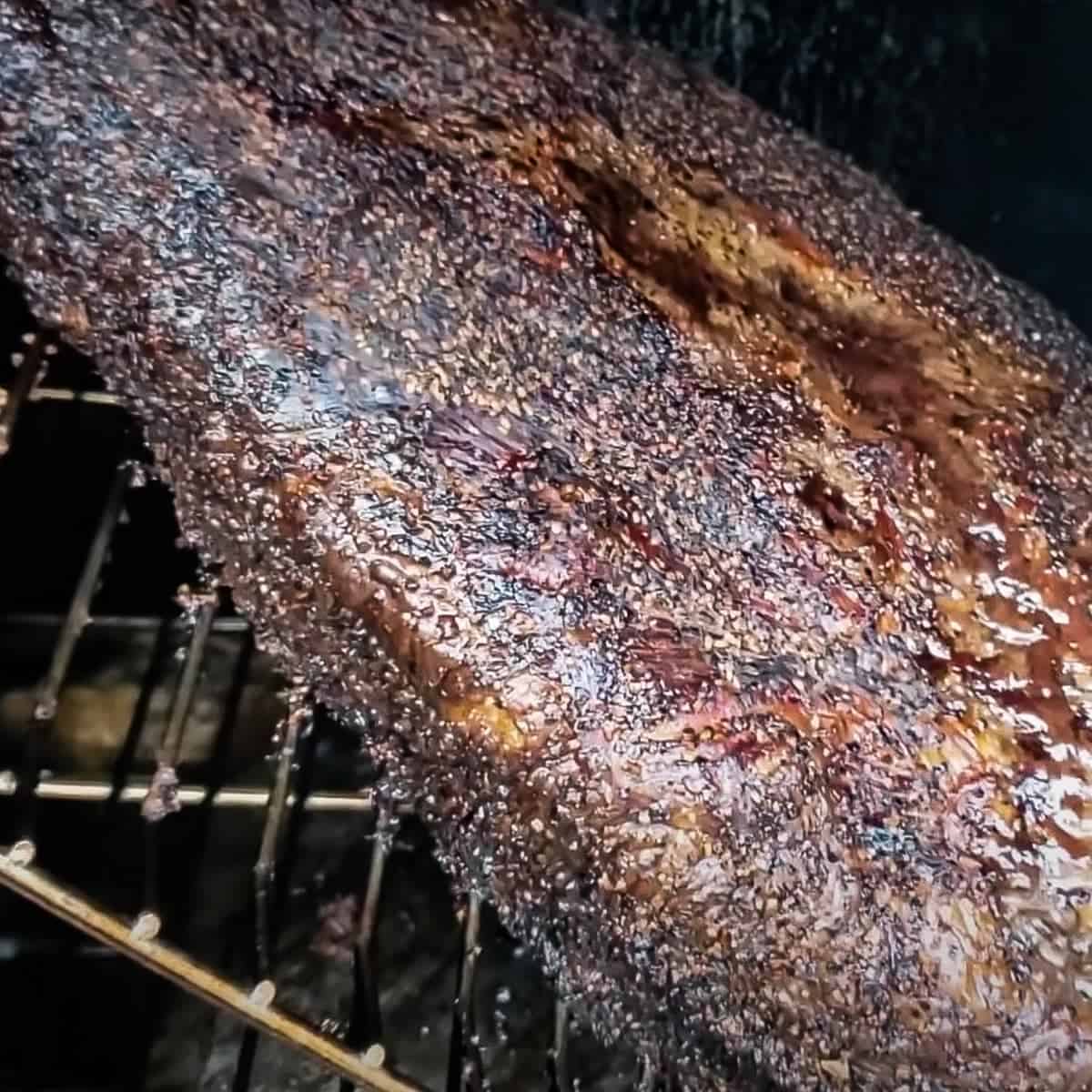 beef brisket smoking in a masterbuilt electric smoker