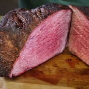 a sliced medium rare rump roast