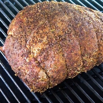 a smoked sirloin tip beef roast on a smoker