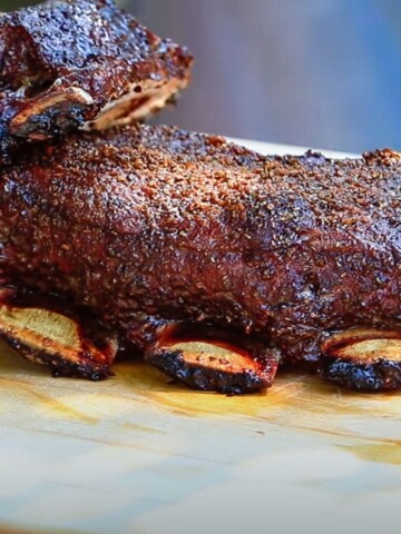 traeger smoked beef short ribs on a cutting board