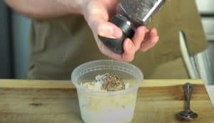 mixing ingredients for horseradish cream sauce for smoked eye of round