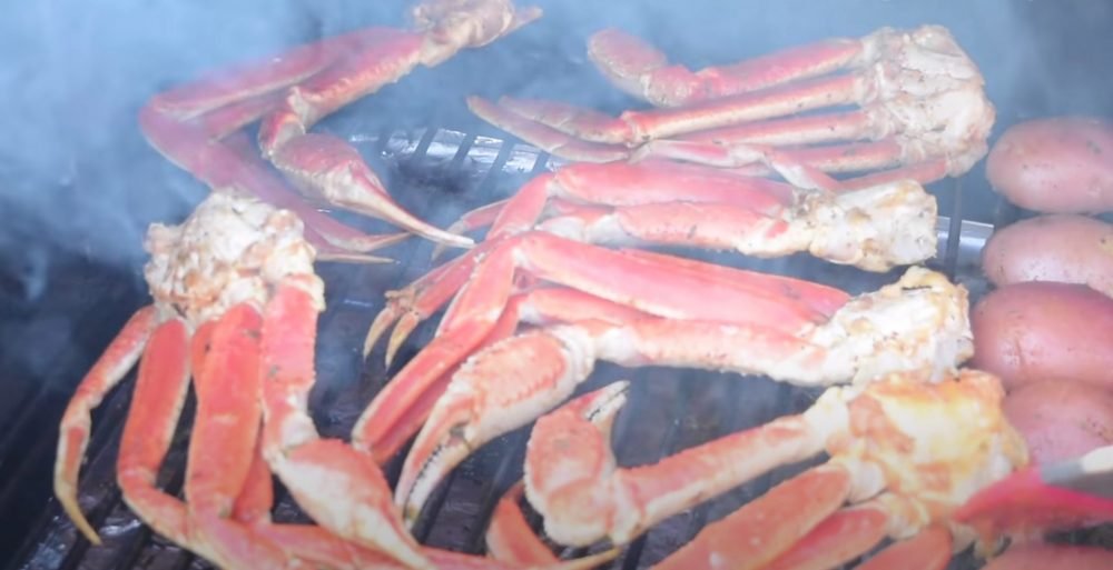 smoked crab legs on a grill