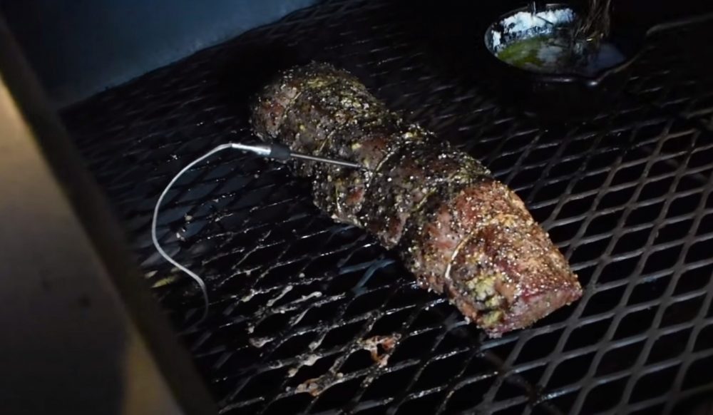 a smoked beef tenderloin on a traeger pellet grill