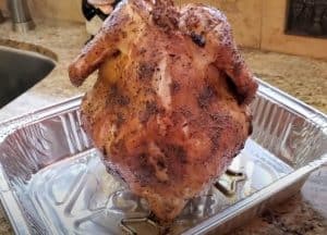 resting a beer can chicken after taking off the traeger pellet grill