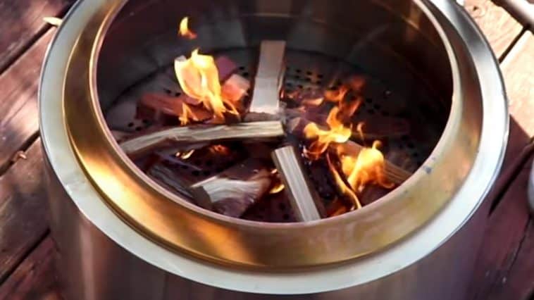 a solo stove burning dry wood to prevent rust