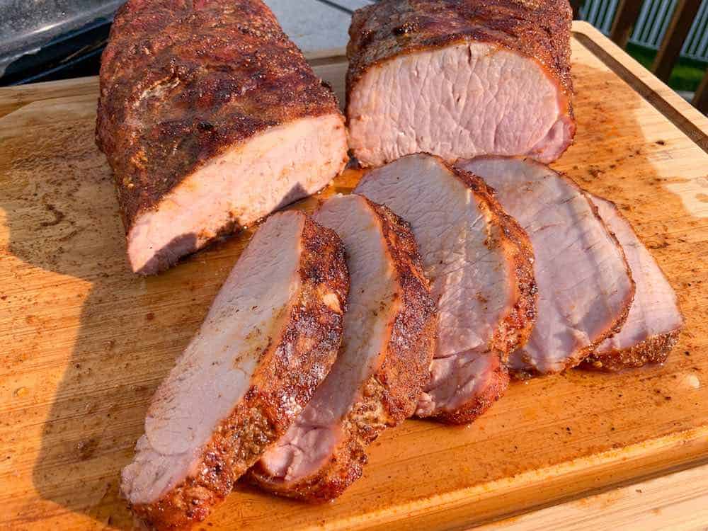 pit boss pellet grill smoked pork loin sliced