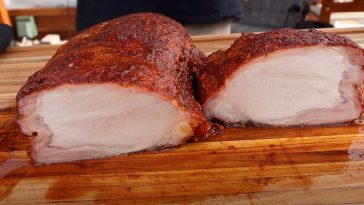 a pit boss smoked pork loin sliced open