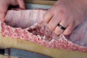 removing the rear membrane from baby back ribs