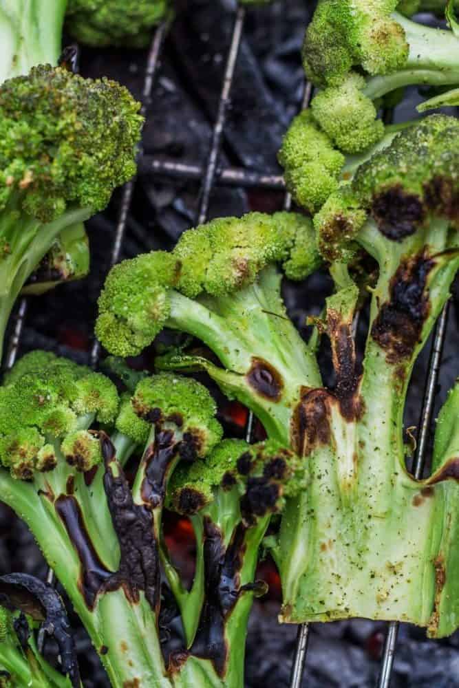 smoked broccoli on a grill