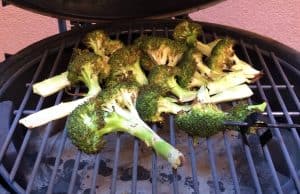 smoked broccoli on a smoker