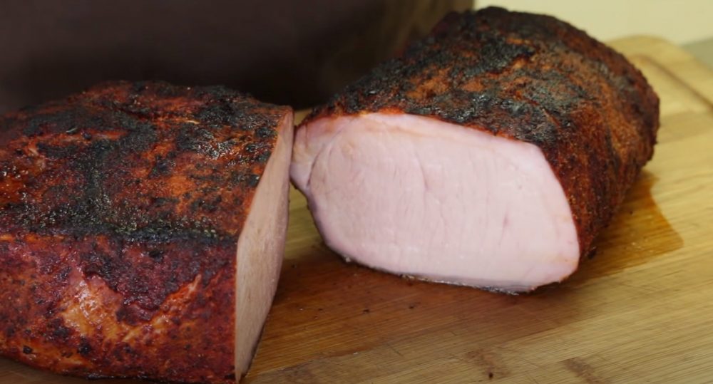 a sliced traeger smoked pork loin