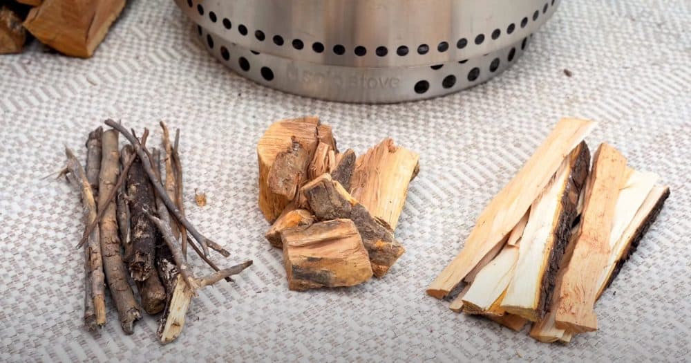 twigs, wood chunks, and logs to use in a solo stove