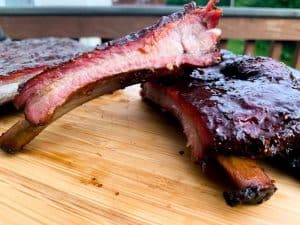 sliced pit boss st louis style ribs on a cutting board