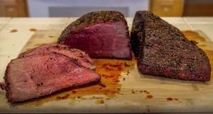 smoked bottom round beef roast sliced