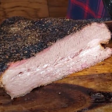 a sliced smoked beef brisket