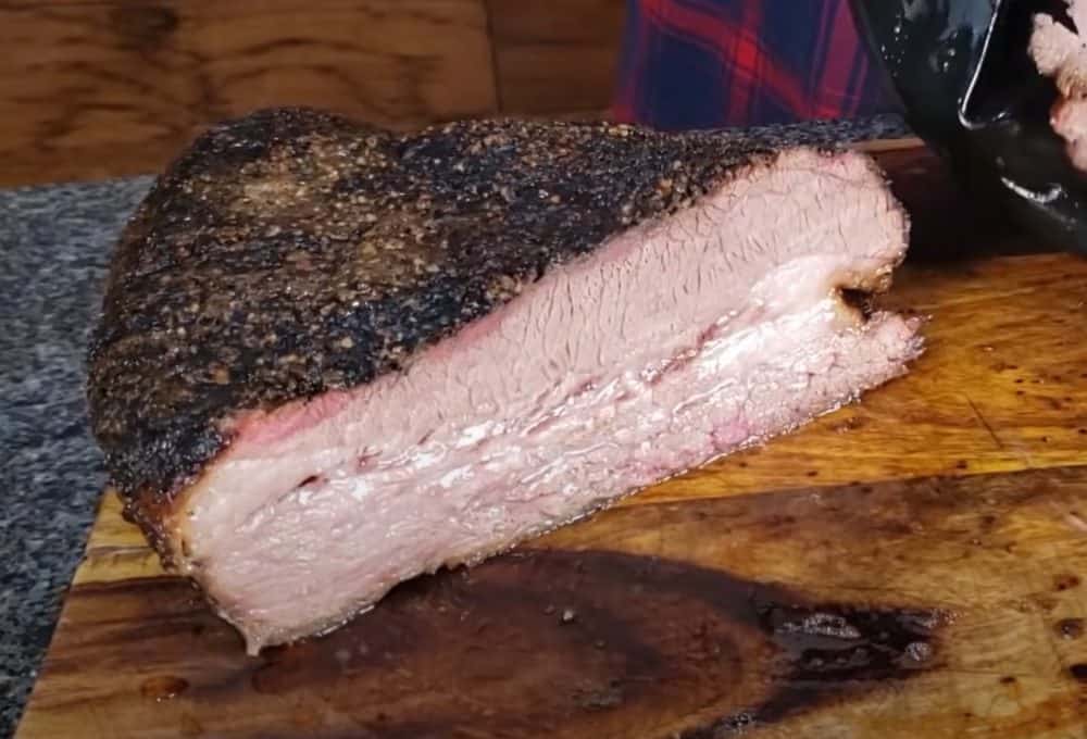 a sliced smoked beef brisket