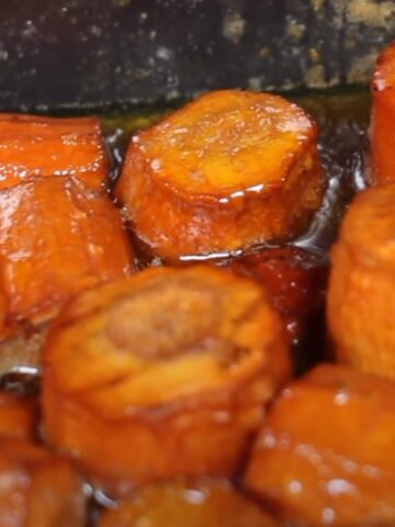 smoked carrots with a honey balsamic glaze in a baking dish