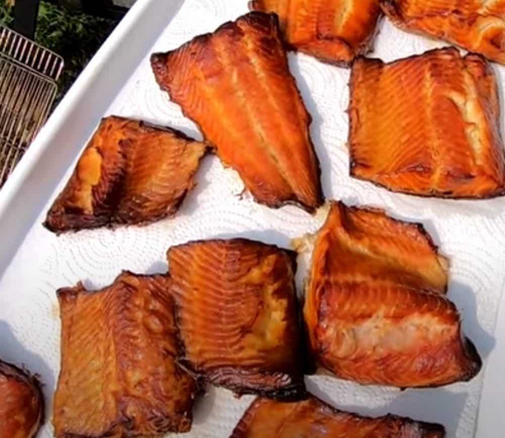 smoked trout on a tray