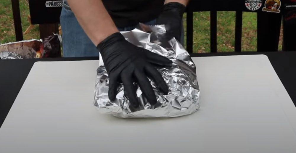 wrapping a pit boss smoked chuck roast in foil