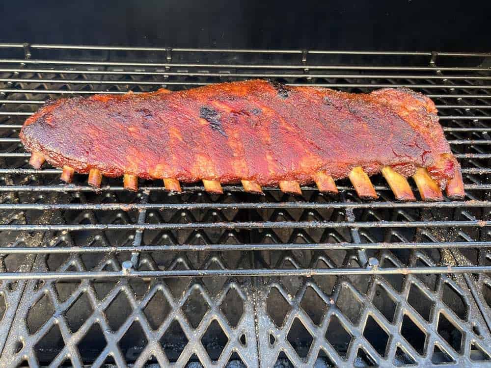 Stage 3 Spareribs smoking on a Pit Boss