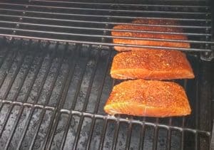 salmon smoking on a pit boss pellet grill