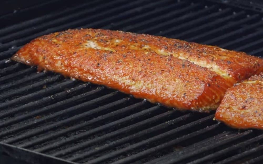 smoked salmon cooking on a pit boss pellet grill