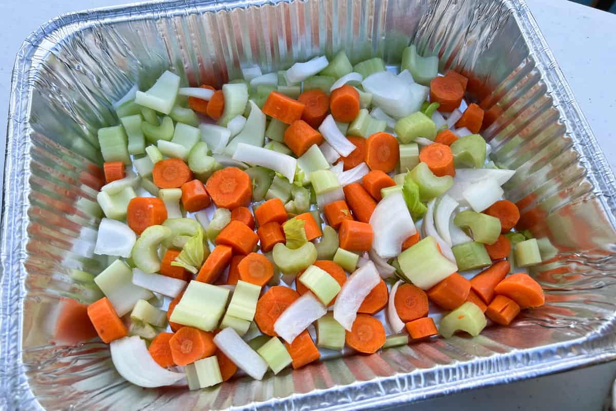 chopped up carrots, celery and onions