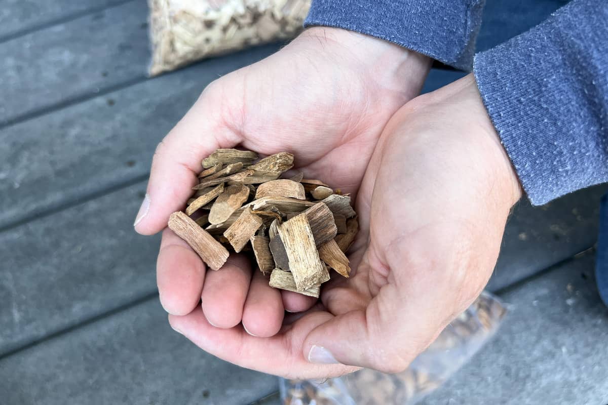 hands holding wood chips