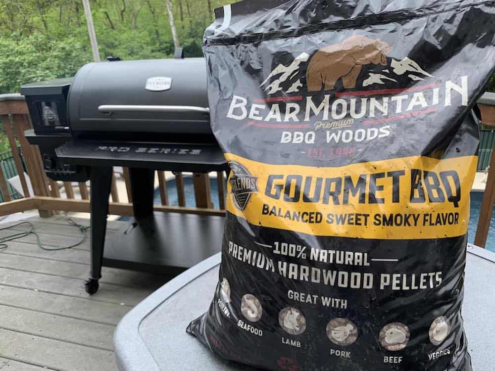 a bag of bear mountain gourmet blend wood pellets