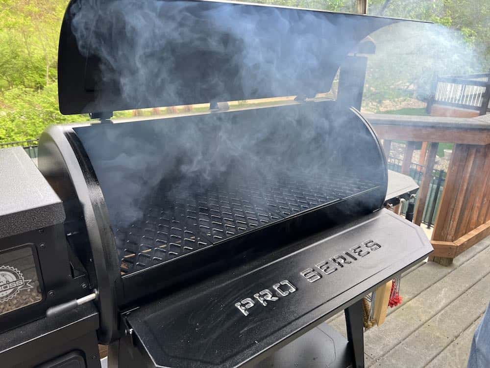 a pit boss pellet grill making smoke