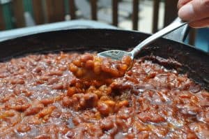 a spoonful of pit boss smoked baked beans