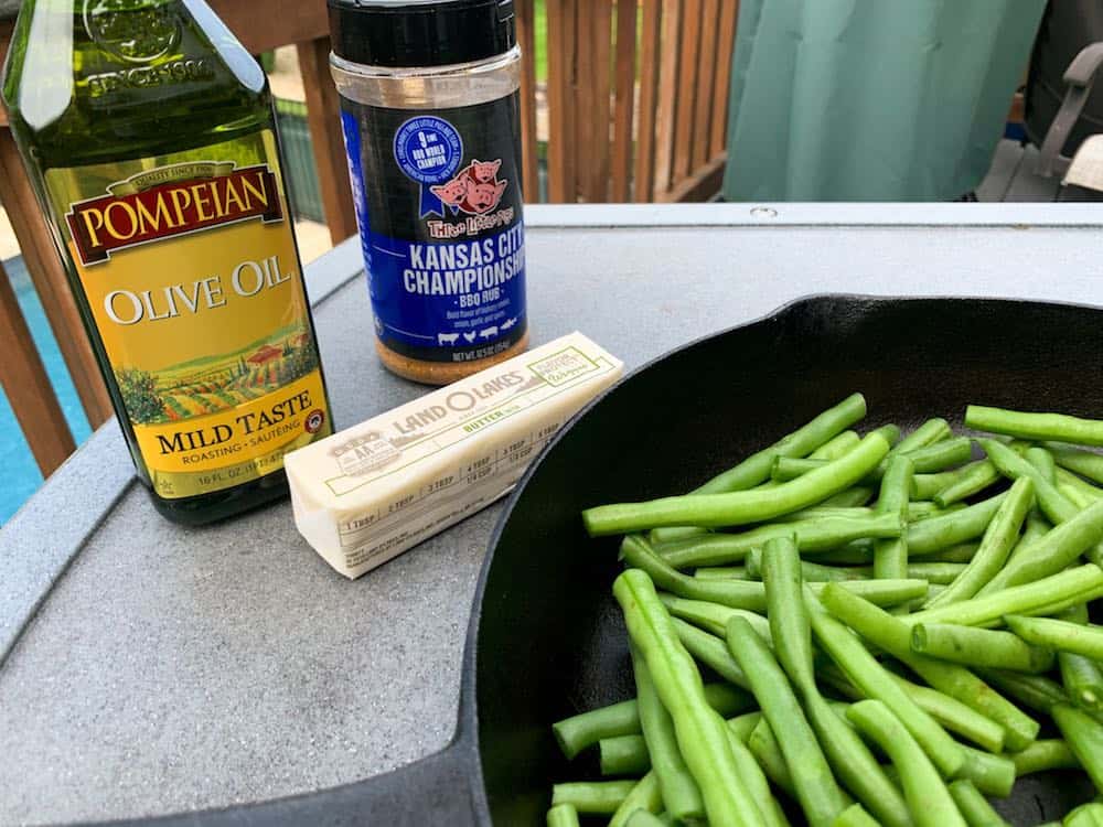 smoked green bean ingredients butter oil and bbq rub