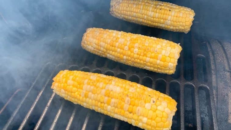 smoked corn on the cob on a traeger pellet grill