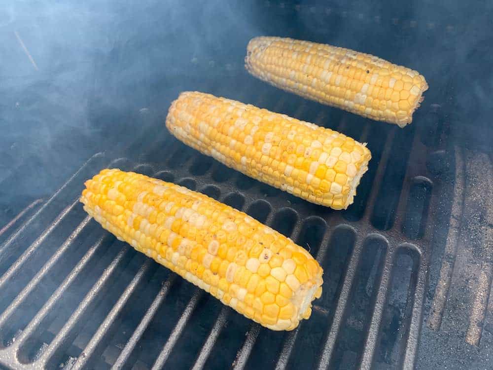 smoked corn on the cob on a traeger pellet grill