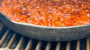 smoked baked beans on a traeger pellet grill