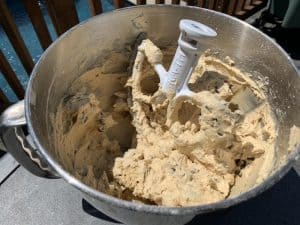 chocolate chip cookie dough in a mixing bowl